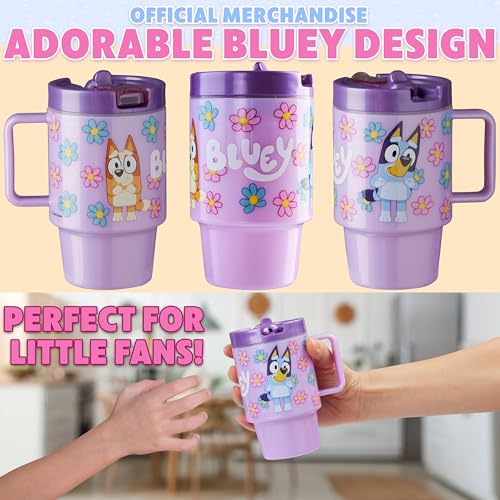 Get Trend Bluey Kids Water Bottle with Straw 16.9 oz BPA Free Plastic Cup with Lid Handle Reusable Drinking Tumbler for School Gifts for Kids (Purple Bluey) - color: Purple Bluey