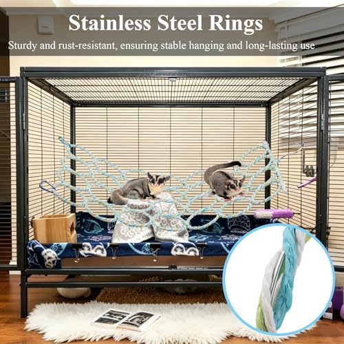 Hypeety Rat Climbing Rope Net Small Pet Hanging Swing for Cage Accessories | Bird hammock, climbing ladder bridge, cage enrichment toys, for rat/guinea pig/sugar glider, with 4 hooks, 28-ring, 2pcs - color: 28-ring