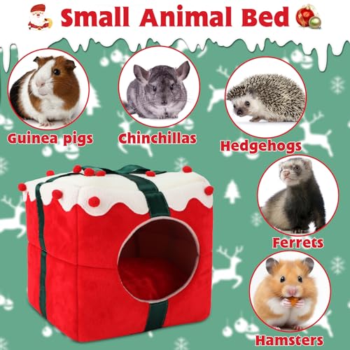 YUEPET Christmas Guinea Pig Hideout, Cozy Small Animal Bed Warm Guinea Pig House with Removable Cushion for Guinea Pigs Chinchillas Dwarf Rabbits Sugar Gliders Hamsters 8.7"×8.7"×8.2" - style: Christmas