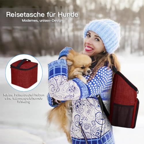 BAGLHER丨Dog Travel Bag, Airline Approved Pet Supplies Backpack, Dog Travel Backpack with 2 Silicone Collapsible Bowls and 2 Food Baskets - color: Red-A