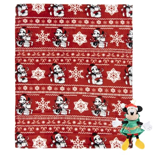 Jay Franco Kids Christmas Hugger Set – 12" Plush Pillow Buddy & 46" x 60" Fleece Throw Blanket, Ultra-Soft Bedding & Travel Set, Holiday Bedroom & Couch Décor, Red - Mickey Mouse - color: Red - Mickey Mouse