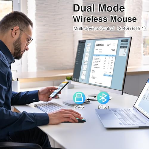 cimetech Rechargeable Wireless Mouse, Dual Mode Mouse-Grey | 2.4G & BT Slim Mouse for MacBook,Silent Click, 1600 DPI for Office Travel Mac Air Pro/PC/Laptop/Computer - color: Grey