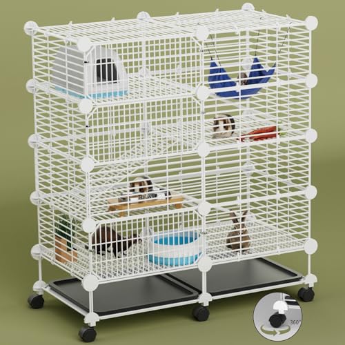 STILLCOVE 4-Tier Guinea Pig Cages Indoor: Small Animal Playpen with Trays | with Platforms and Ramps, Universal Wheels, C&C Pet Enclosure for Rabbit, Bunny, Hamster, Rat, Chinchilla, Hedgehog, Rodent - size: XL - 28.7" x 14.6" x 34.2"