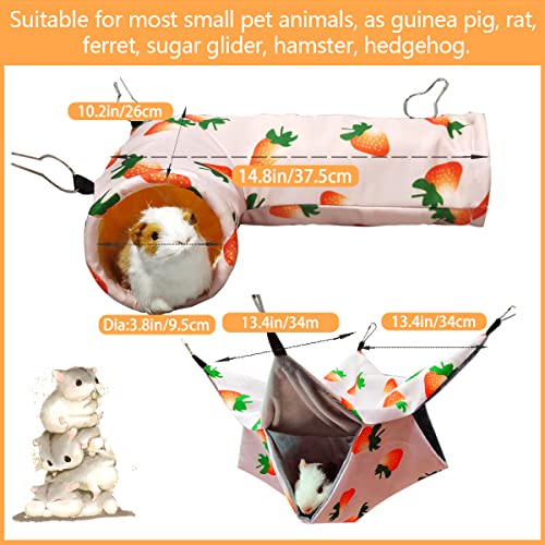 Guinea Pig Rat Corner Tunnel & Tubes Bunkbed Hammock, Guinea Pig Hideout for Small Pet Hedgehog Piggy Hamster Hide(2. Hammock&Tunnel-Strawberry) - color: 2. Hammock&Tunnel-strawberry