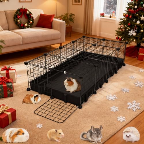 Small Animal Playpen with Waterproof Mat,Guinea Pig Cages,48"*24.6"*12.2"C&C Cage for Hamster,Rabbit,Hedgehog,Chinchilla,Ferret,Indoor Outdoor Portable Metal Wire Yard Fence,Metal Pet Panels-20pcs - color: 20pcs with Mat