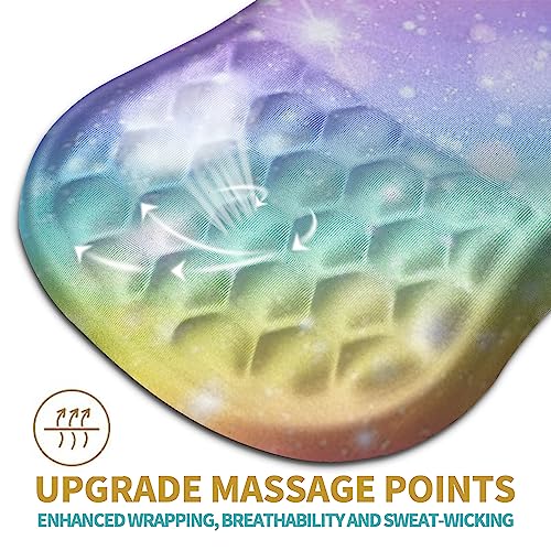 Hokafenle Ergonomic Mouse Pad Wrist Support with Massage Design, Wrist Rest Pain Relief Mousepad with Memory Foam&Non-Slip PU Base, Mouse Pads for Wireless Mouse & Desk (12x8 inch,Rainbow Bubble) - color: HK002-Rainbow Bubble