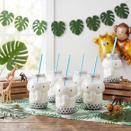 Sliner Elephant Cup Christmas Bottles with Straws Including 20 Pcs Empty Plastic Elephants Drink Bottle & 20 Straws & Caps for Christmas Party Juice Milk Cup Drink Water Container(20 Set, Elephant) - style: Elephant
