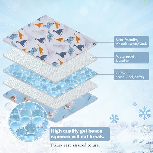 Gel Car Seat Cooler Pad,1 Pack Double Sides-Universal Baby Stroller Ice Cushion Cooler Mat,Summer Cooling Seat Liner,Multifunctional Suitable for Baby Dining Chair,Child Safety Seat (Dinosaur+Dog) - color: Dinosaur+Dog