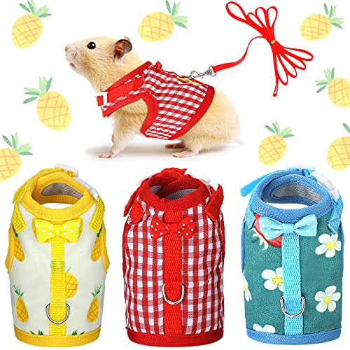 Weewooday 3 Pieces Guinea Pig Harness with Leash Small Pet Harness Fruit Plaid Pattern Adjustable Padded Walking Vest for Pet Hamster Squirrel Animals(Pineapple, Red Plaid, Strawberry,Small) - size: Small