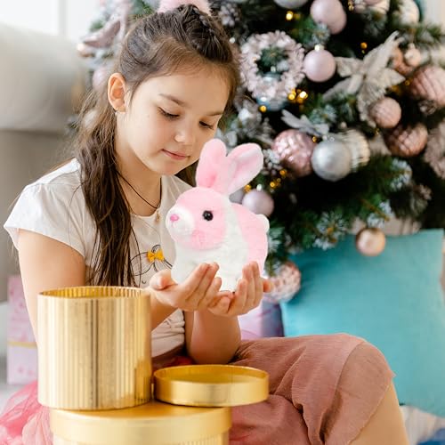 Easfan Walking Bunny White-Pink Rabbit Interactive Plush Toy for Kids 7" | Electronic pet, with sounds & hopping ears, Easter birthday holiday gift, for girls toddlers - style: Bunny_White_Pink