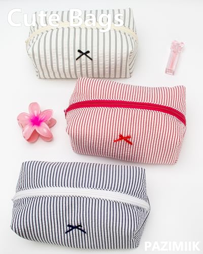 PAZIMIIK Cozy Makeup Bag for Women,Zipper Cosmetic Pouch,Stripe Navy Blue | Soft Cosmetic Organizer for Makeup,Skincare,Toiletries,Daily Beauty Essentials,Purse,On-the-Go,Bridesmaid Gifts - color: Stripe Navy Blue