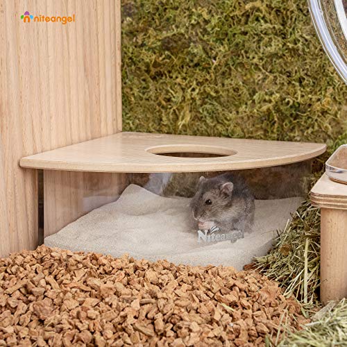 Niteangel Animal Sand-Bath Box: - Acrylic Critter's Sand Bath Shower Room & Digging Sand Container for Hamsters Mice Lemming Gerbils or Other Small Pets (Triangle, Burlywood) | Acrylic Viewable Critter Sand Bath Shower Room & Digging Sand Container for Ha