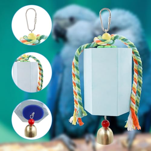 Bird Beak Grinding Stone, Parrot Chew Toys with Bells, Parakeet Toys, Cage Accessories for African Grey, Amazon Parrots, Budgies, Cockatiels, Lovebirds, Conures, Quakers, Small to Medium Birds - color: Blue