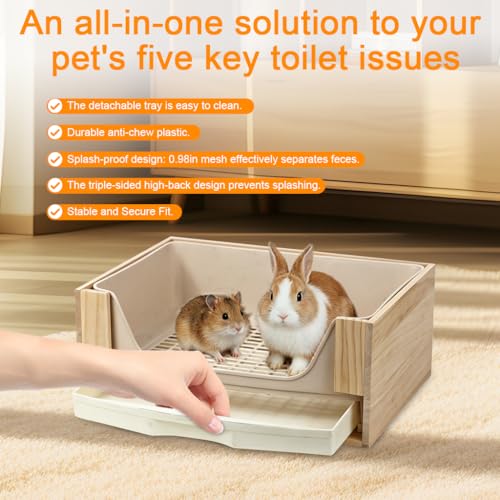 3-in-1 Rabbit Hay Feeder with Covered Hay Rack & Litter Box Drawer(Style 3) | rabbit feeder set with covered hay storage and pull-out litter drawer. Reduces hay mess and keeps small pets' areas clean