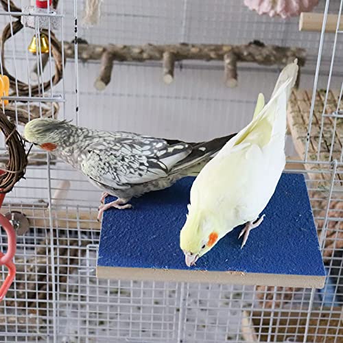 Dnoifne 7.9×5.9 Inches Large Bird Perch Stand Platform, Natural Wooden Bird Cage Accessories, Bird Stand Perch with Rough Quartz Sand Surface for Parrot, Parakeet, Budgies, Cockatiel, Rats - size: 7.9 × 5.9 Inches Blue