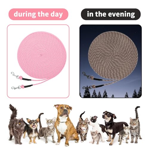 Reflective Cat Long Leash 15 FT, Outdoor Backyard Cat Tie Out Lead, Pink | Backyard Play, Reflective Nylon Rope, Dual 360° Swivel Hooks, Lightweight Cat Tie Out, Pink S, Small Pets - color: Pink, size: 15 FT