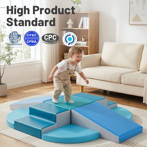 9-Piece Climbing Toys for Toddlers: Soft PU Leather Foam Blocks - Baby Climb and Crawl Activity Blocks - Kids Play Gym Equipment Indoor for Development(Modern) - style: Modern