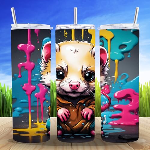 20 oz Insulated Double Wall Stainless Steel Tumbler with Spill Proof Lid and Reusable Straw, Water Bottle Coffee Cup Travel Mug, Pet Lover Mustela Mustelid Ferret (Ferret2) - color: Ferret2