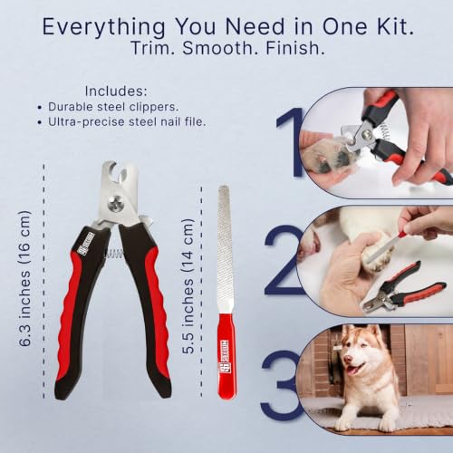 Professional Dog Nail Clippers for Large Dogs and Medium Dogs - with Safety Guard & Ergonomic Easy Grip, Dog Nail Trimmer for Large Dog, Safe Cat Nail Clippers - for Precise Grooming
