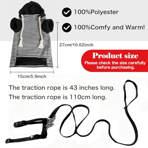 Small Pet Harness Vest and Leash Set Ferret Clothes Hoodies for Ferrets for Outdoor Walking Rabbit Ferret Guinea Pig Bunny Hamster Puppy Kitten (Black and White Striped Clothes + Leash) - color: Black and white striped clothes + leash