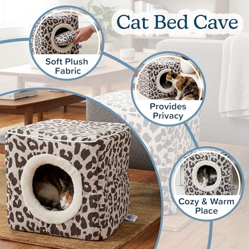 Cat House - Indoor Bed with Removable Foam Cushion - Cat Cave for Puppies, Rabbits, Guinea Pigs, and Other Small Animals by PETMAKER (Animal Print) - color: Gray Animal Print