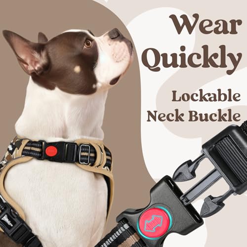 rabbitgoo Dog Harness Small Sized, Updated Easy On & Off with 3 Buckles | No Pull No Choke, Walking with 2 Clips and Handle, Adjustable Soft Reflective, Desert Ridge, Small - color: Desert Ridge, size: Small