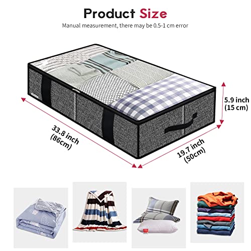 Onlyeasy Underbed Fabric Storage Bags Organizer with 4 Handles, 2 Zippers and Large Clear Window, for Clothes, Blankets, Bedding, Foldable with Sturdy Structure, 2 Pack, Linen-like Black, MXAUBBSS2P - color: Upgraded Firm Side Wall - Linen Like Black