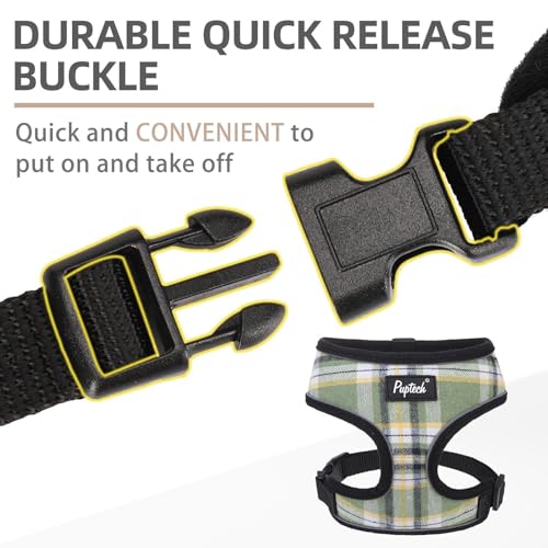 PUPTECK Soft Mesh Dog Harness and Leash Set Pet Puppy Cat Comfort Padded Vest No Pull Harnesses, Green/Yellow, S - color: Green&Yellow, size: S (NECK: 12", CHEST: 14"-18")