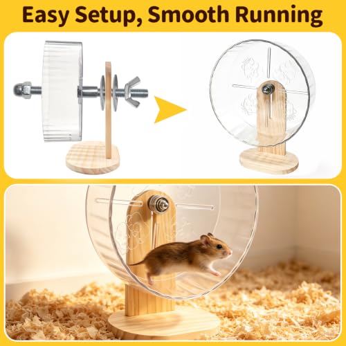 Hamster Cage Accessories Set ，Silent Exercise Wheel, Maze Wooden Hideout, Water Bottle with Holder, Chew Toys & Interactive Platform for Hamsters, Mice, Gerbils (All-in-One Habitat Enrichment Kit)