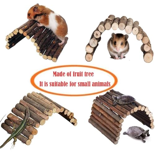 Hamiledyi 4PCS Hamster Bridge Wooden Bridge Toy Rat Ladder Natural Wooden Hideout Tunnel Ladder Hamster Cage Accessories Chew Toys for Guinea Pig Rat Chinchilla Reptile - size: 8.7" × 3.95" (4 pcs)