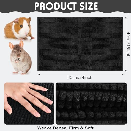 4 Pcs Guinea Pig Cage Liner 16 x 24 Inch Washable Chenille Pee Pads Pet Dog Cat Bedding Training Mat Reusable for Small Animals Puppy Bunny Hamster Chinchilla - color: Black, size: 16 x 24 Inch, style: Low Pile Chenille