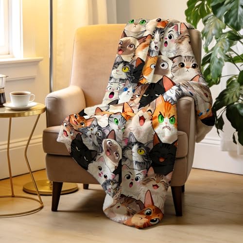 Cat Blanket Gifts for Girls Women Cat Lovers Soft Warm Flannel Cats Throw Blanket Cute Birthday Decorations 50"x40" - color: Black Cat