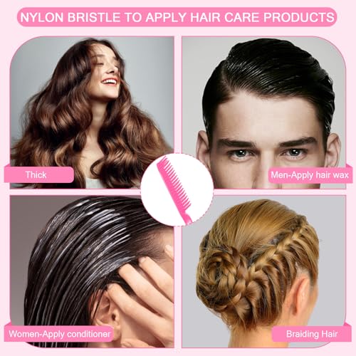 SIMPOR 3 Row Hair Comb for Natural Detangling, Hair Styling Brush, Nylon Bristle Unbraider Teasing Rat Tail Comb for Women Men Rose Pink - color: Pink