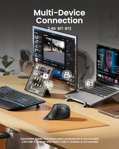 ProtoArc EM11 NL Wireless Ergonomic Mouse, Rechargeable Vertical Mouse | 58° vertical design supports a natural wrist posture, connect 3 devices via Bluetooth/2.4G USB-A, 500mAh USB-C rechargeable. - color: Blue