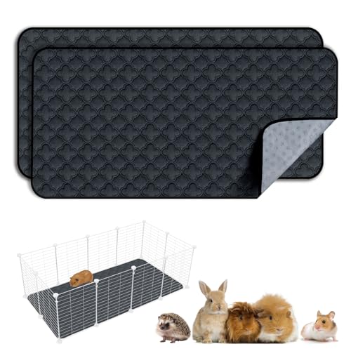 FunFurry Washable Guinea Pig Cage Liner - 2 Pack Reusable Washable Pee Pads，Waterproof Guinea Pig Bedding for Small Animal - Rabbit Bunny Hamster Puppy (Dark Grey, 24" X 47" - 2 Pack) - color: Dark Grey, size: 24" X 47" - 2 Pack