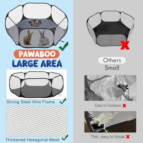 Pawaboo Small Animals Playpen with Pad, Black/Gray | Waterproof, Reusable Pad, Portable Outdoor Yard Fence, For Chick/Kitten/Puppy/Guinea Pig/Rabbits/Chinchillas - color: Black/Gray