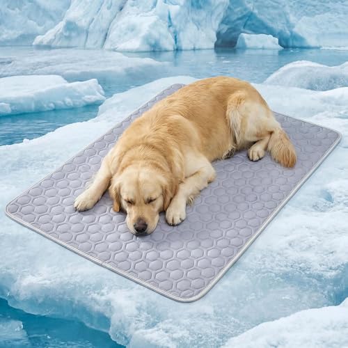 HAOMAIJIA Pet Cooling Mat for Dogs Thick Soft Washable Dog Cooling Mat Indoor Upgrade Waterproof Non-Slip Self Cooling Pad for Dog and Cat (Grey, 26'' x 36'' Large) - color: Grey, size: 26'' X 36'' (Large)