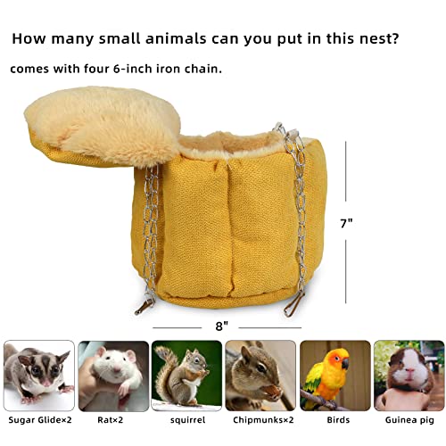 Rat Bed, Sugar Glider Hammock, Rat Bed for Cage, Guinea Pig Hanging Basket Warm Bed, Sugar Glider Pouch Hanging Bed, Small Animals Removable Nest Mat for Hamster, Syrian Hamster (Yellow) - color: Yellow