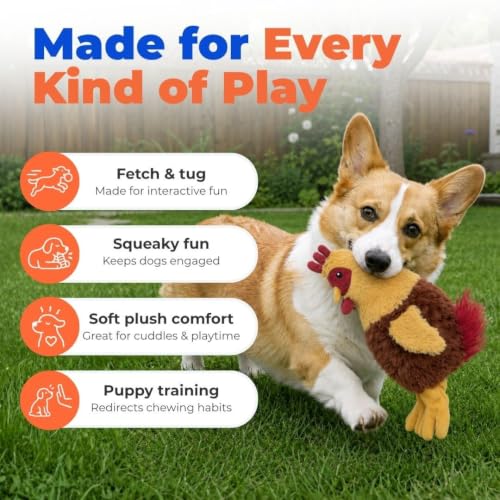 Best Pet Supplies Interactive Squeaky Dog Toy - Crinkle Chicken, Red | Stuffing Free Body, Soft, Squeaks & Crinkles, No Mess, Perfect for Moderate Chewers, Toss and Fetch Play - color: Crinkle Chicken (Wine Red), size: Large