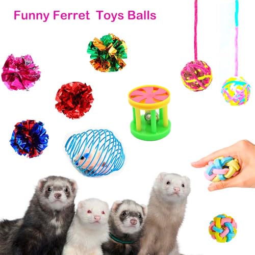 12 pcs Ferret Squeaky Toy Balls Squeaker Toys Teething Colorful Bouncy Rubber Bell Balls Mylar Crinkle Interactive Sound Toy Exercise Scratch Chew Toys for Ferrets Pet Cat Dogs - color: pattern 2