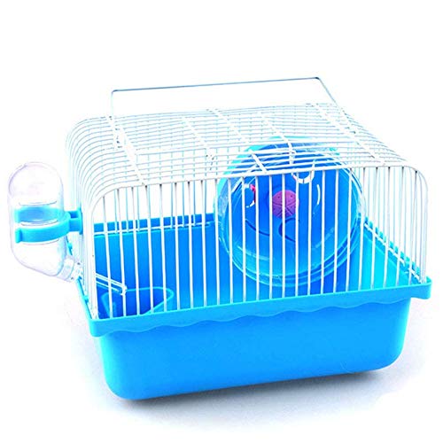 Small Pet Hamster Cage with Running Wheel Water Bottle Food Basin Portable Carrier House Mice Home Habitat for Going Out, Traveling (Blue) - color: Blue