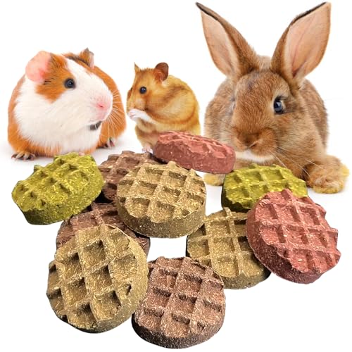 Tfwadmx 10Pcs Bunny Chew Toys Small Animal Molar Toys Natural Fruit & Veg Strawberry Papaya Oat Cake Treats Molar Teeth Rabbit Chew Toys for Guinea Pig Hamster Bunny Chinchilla