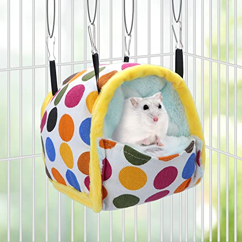 Wontee Hamster Bed Hideout Sugar Glider Hammock Small Animal Warm Bed House for Hamsters Hedgehogs Sugar Glider Gerbils Mice (Medium, Colorful Dots) - color: Colorful Dots, size: Medium