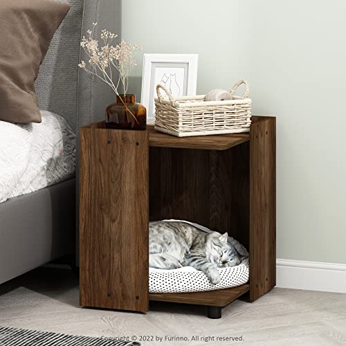 Furinno PELI Cat Litter Box Enclosure, 17" Square Hidden Litter Box Furniture with Open Storage, Wooden Pet House, Easy Assembly, for Living Room, Columbia Walnut - color: Columbia Walnut, size: Cube