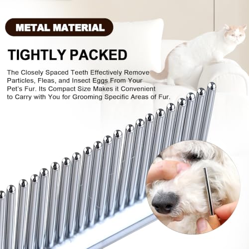 HOP Small Dog Comb with Wooden Handle Dog Eyes&Face Metal Comb | Pet Fine Tooth Flea Comb,Pet Grooming Tool for Dogs Cats Rabbits Guinea Pigs Gentle Remove Loose Hair Tangles Dirt Fleas