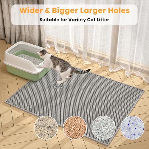 Pieviev 2 Packs Cat Litter Mat Double Layer Waterproof Urine Proof Trapping Mat (30''X24'', Gray) | Waterproof Urine Resistant Layer Litter Box Mat, Easy Collection, Soft on Kitty Paws, Gray Color for Indoor Cats - color: Gray