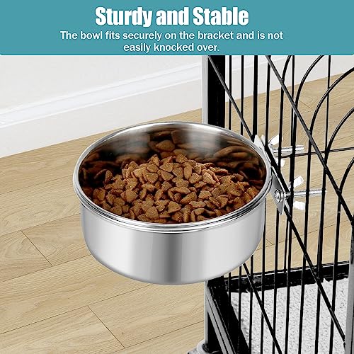 Dog Bowl Stainless Steel Dog Bowls Pet Hanging Food Water Bowl Cage Feeding Cup Feeder for Dogs Cats Rabbits Birds Small Animal (Large (2pcs) | Rust-resistant, detachable bracket for easy cleaning & refilling, no spill, for dogs/cats/rabbits/birds cage ke