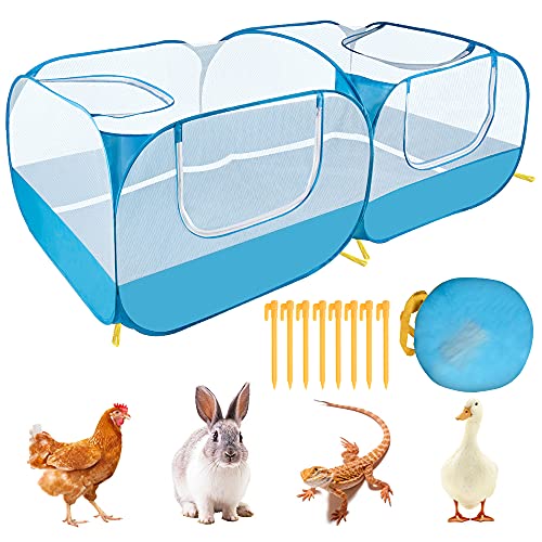 SlowTon Small Animals Playpen, Pop Up Detachable Bottom 73"x36"x25" | Portable Chicken Coop Run, Large Chick Brooder, For Guinea Pig Bunny Puppy, Indoor Outdoor, Flat Top - color: Blue, size: 73"x36"x25"