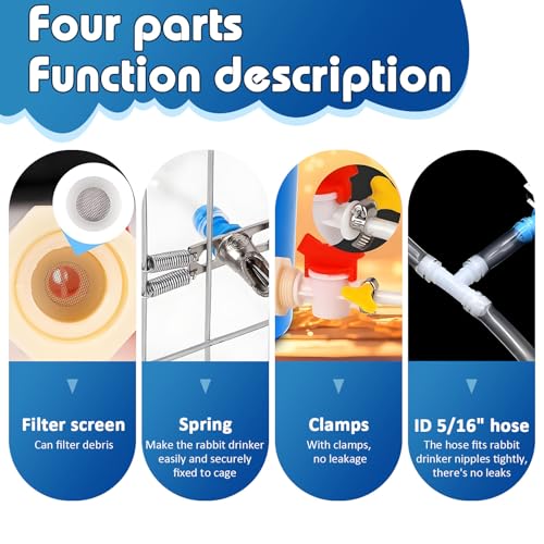Automatic Rabbit Nipple Drinker Kit, 12 Sets No-Leak Water Nipples | 19FT hose & Installnation Tools，ABS Bite-proof Watering Systerm, Fits for Small caged Animals
