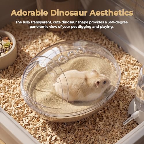 Clear Hamster Sand Bath, Dinosaur Sandbox Hideout with Scoop (M) | Anti-Scatter Sandbox, For Dwarf Hamsters Gerbils Mice, Hideout & Sand Bath Container - size: Medium